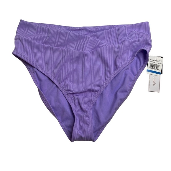 Salt + Cove Ribbed Square-Neck Bikini Top & V-Waist Bikini Bottoms Purple XL New - Picture 6 of 9